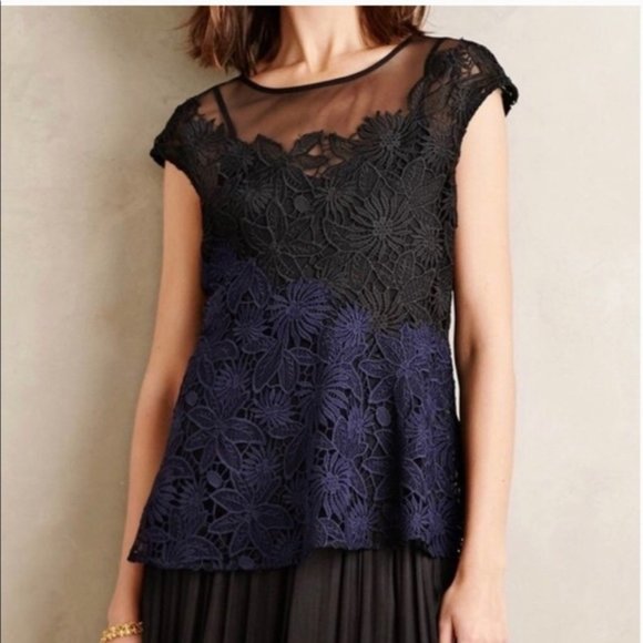 Anthropologie Deletta Garden Guise lace Floral Asymmetrical Blouse Medium - Picture 12 of 12